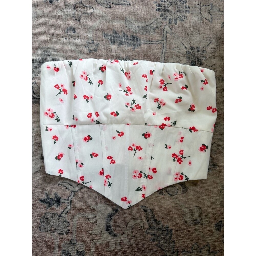 Floral Corset Tube Top White Red